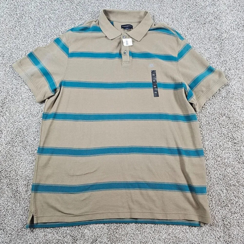 Banana Republic Polo Mens 2XL Brown Striped Cotton Preppy Embroidered Logo